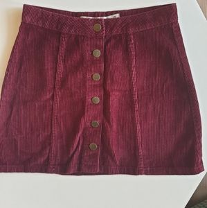 Burgundy Denim&Co corduroy button skirt